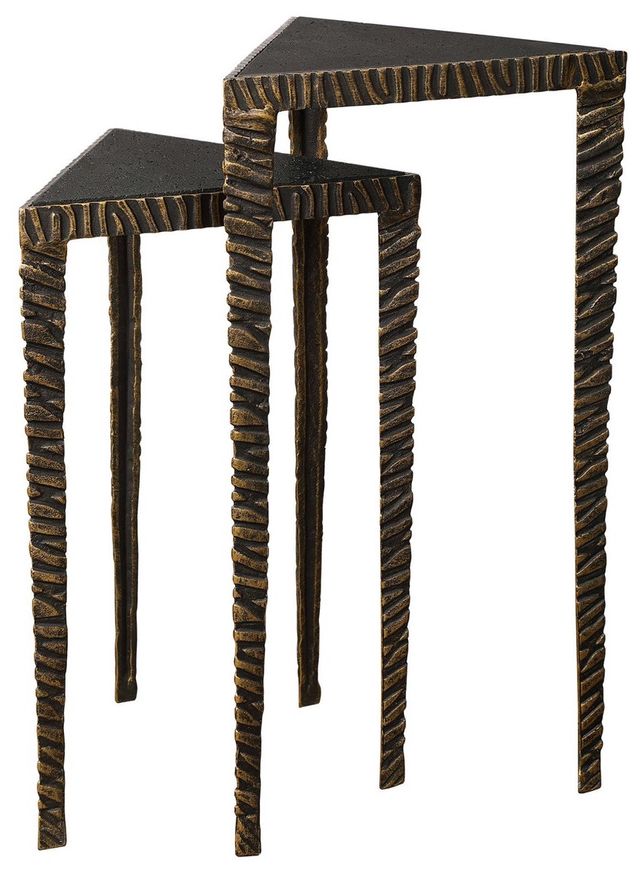 Uttermost® Samira 2-Piece Black Lava Stone Top Accent Table Set with Dark Bronze and Gold Accents-1