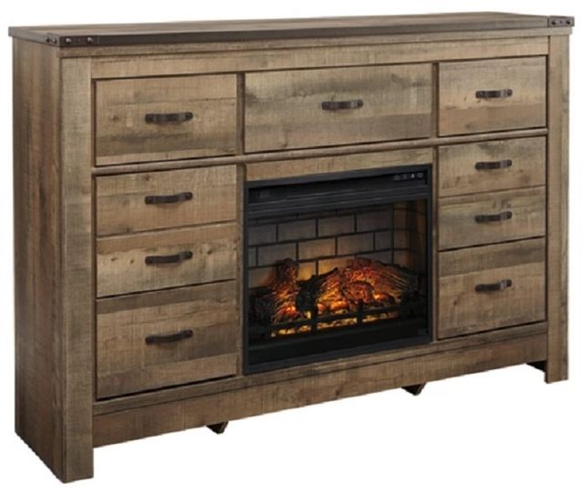 Signature Design by Ashley® Trinell Rustic Brown Dresser with Electric Fireplace