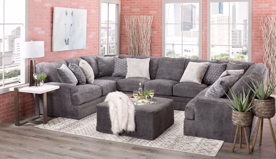 Grey U-shaped sectional in a living room