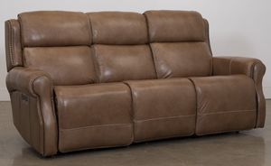 Man Wah Umber Leather Power Reclining Sofa