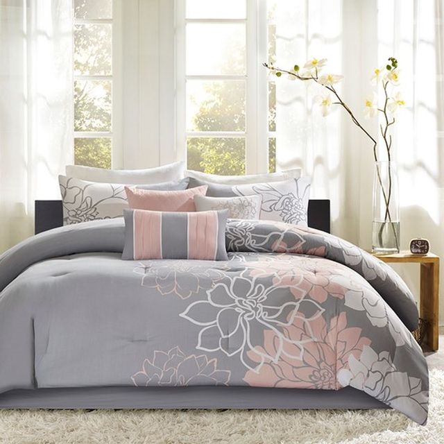 Olliix by Madison Park Lola Grey/Blush Comforter Set | Bob Mills Furniture