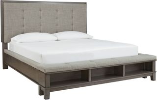 Benchcraft® Hallanden Gray Queen Upholstered Panel Storage Bed
