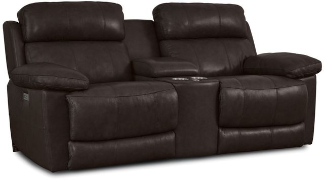 Palliser Furniture Finley Chocolate Power Reclining Loveseat with Console, Cupholder And Power Headrest (Integrity)