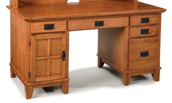 homestyles® Arts & Crafts Brown Pedestal Desk with Hutch-1