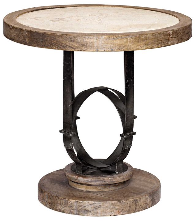 Uttermost® Sydney Light Oak Side Table with Aged Steel Base-0