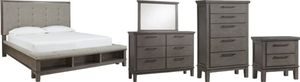 Benchcraft® Hallanden 5-Piece Gray California King Upholstered Storage Panel Bed Set