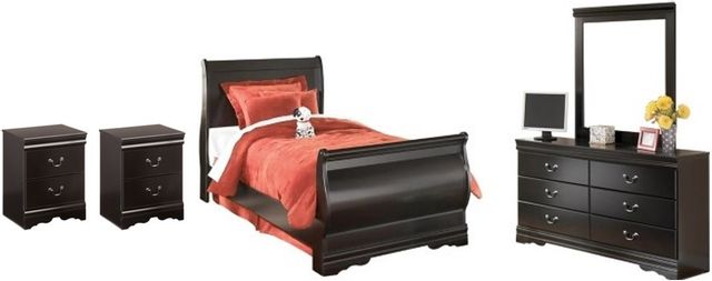 Signature Design by Ashley® Huey Vineyard 5-Piece Black Twin Sleigh Bed Set