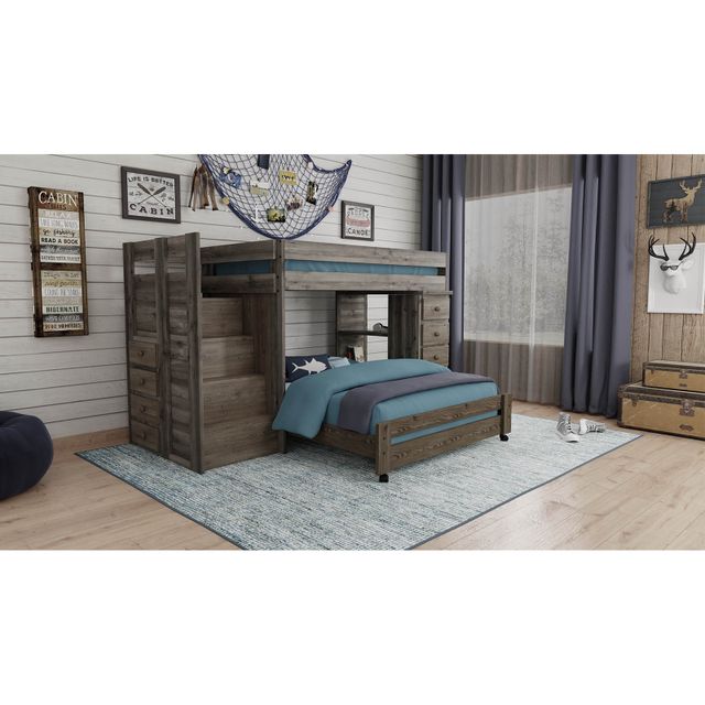 Pine Crafter Furniture Walnut Staircase Twin Over Full Loft Bunk Bed-2