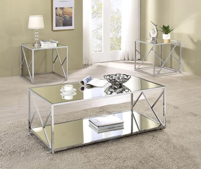 Coaster® Provins 3-Piece Chrome/Mirror Occasional Table Set