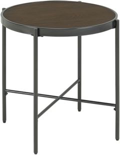 Elements International Vienna Black Round End Table with Wooden Top