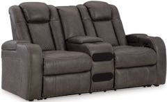 Signature Design by Ashley® Fyne-Dyme Shadow Power Reclining Loveseat with Console