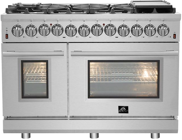 FORNO® Alta Qualita 48" Stainless Steel Pro Style Dual Fuel Natural Gas Range 0