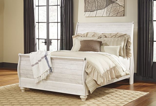 Signature Design by Ashley® Willowton Whitewash Queen Sleigh Bed 1