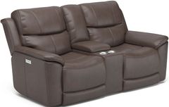 Flexsteel® Cade Brown Power Reclining Loveseat with Console and Power Headrests