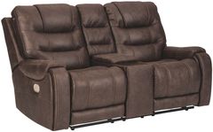 Signature Design by Ashley® Yacolt Walnut Power Recliner Loveseat with Adjustable Headrest