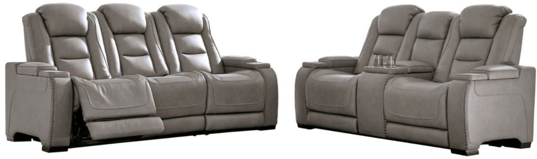 Signature Design by Ashley® The Man-Den 2-Piece Gray Living Room Set with Power Reclining Sofa