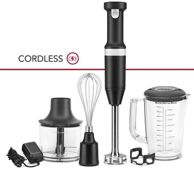 KitchenAid® Black Matte Cordless Hand Blender with Chopper and Whisk Attachment 1