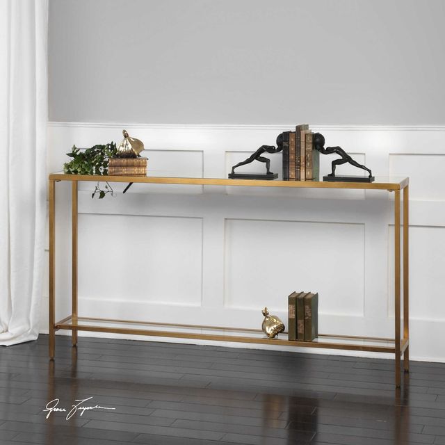 Uttermost® Hayley Glass Top Console Table with Antiqued Gold Frame-2