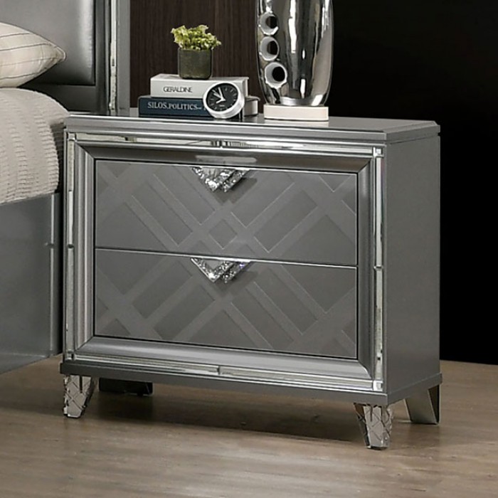 silver and glass nightstand