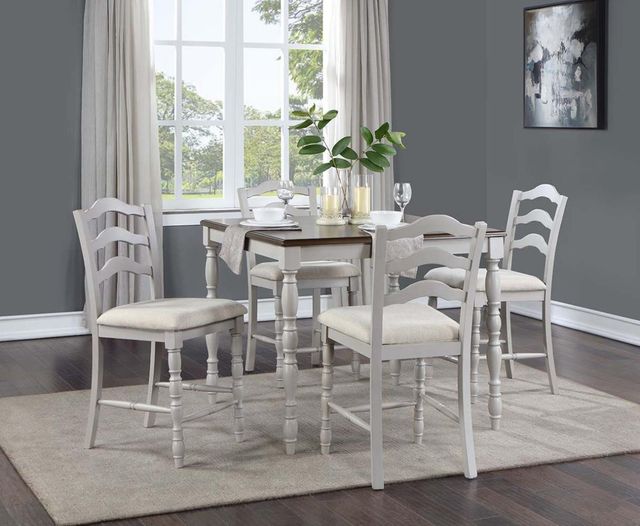 ACME Furniture Bettina 5-Piece Beige/Antique White/Weathered Oak Counter Heigh Dining Set