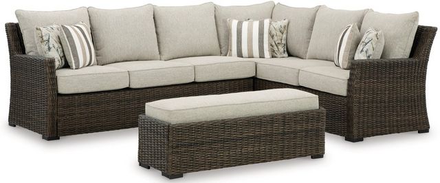 Signature Design by Ashley® Brook Ranch Set of 3 Brown Outdoor Sofa Sectional/Bench with Cushion