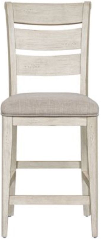 Liberty Farmhouse Reimagined Antique White Ladder Back Upholstered Counter Chair 1