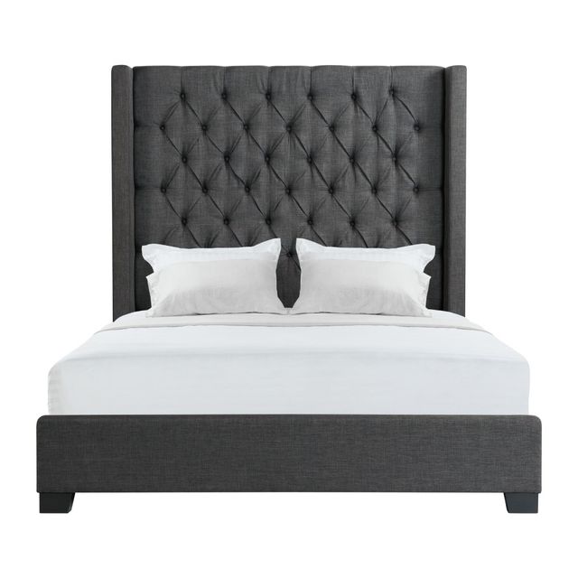Elements International Morrow Charcoal Queen Upholstered Bed-0