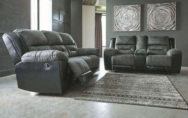 Signature Design by Ashley® Earhart Slate Double Reclining Loveseat with Console 5