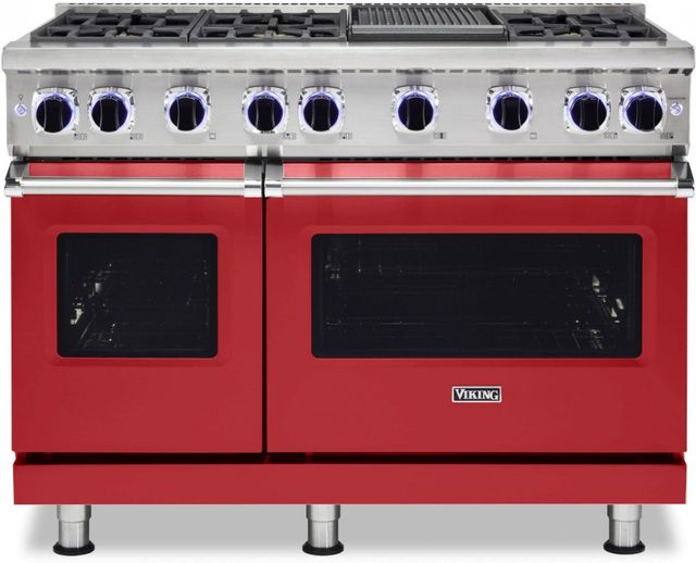 Viking® 7 Series 48" San Marzano Red Pro Style Liquid Propane Gas Range with 12" Reversible Griddle