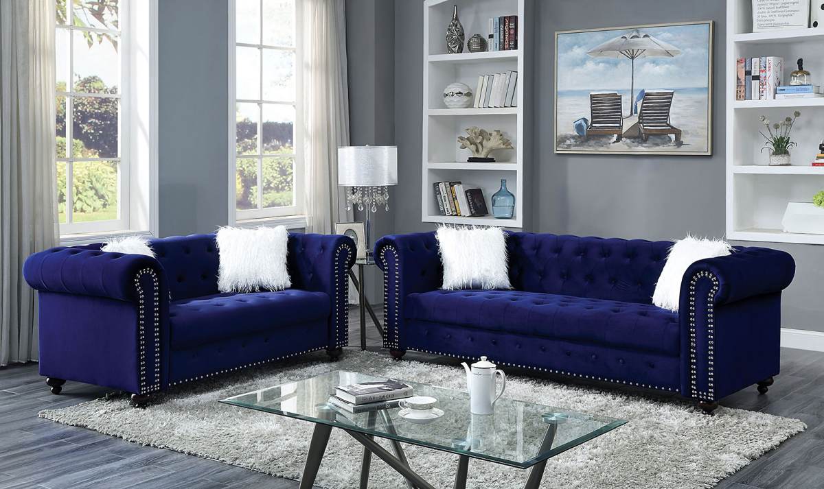 Navy blue deals sofa set