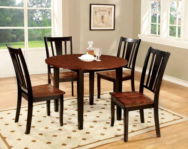 Furniture of America® Dover II 5-Piece  Black/Cherry Round Dining Table Set