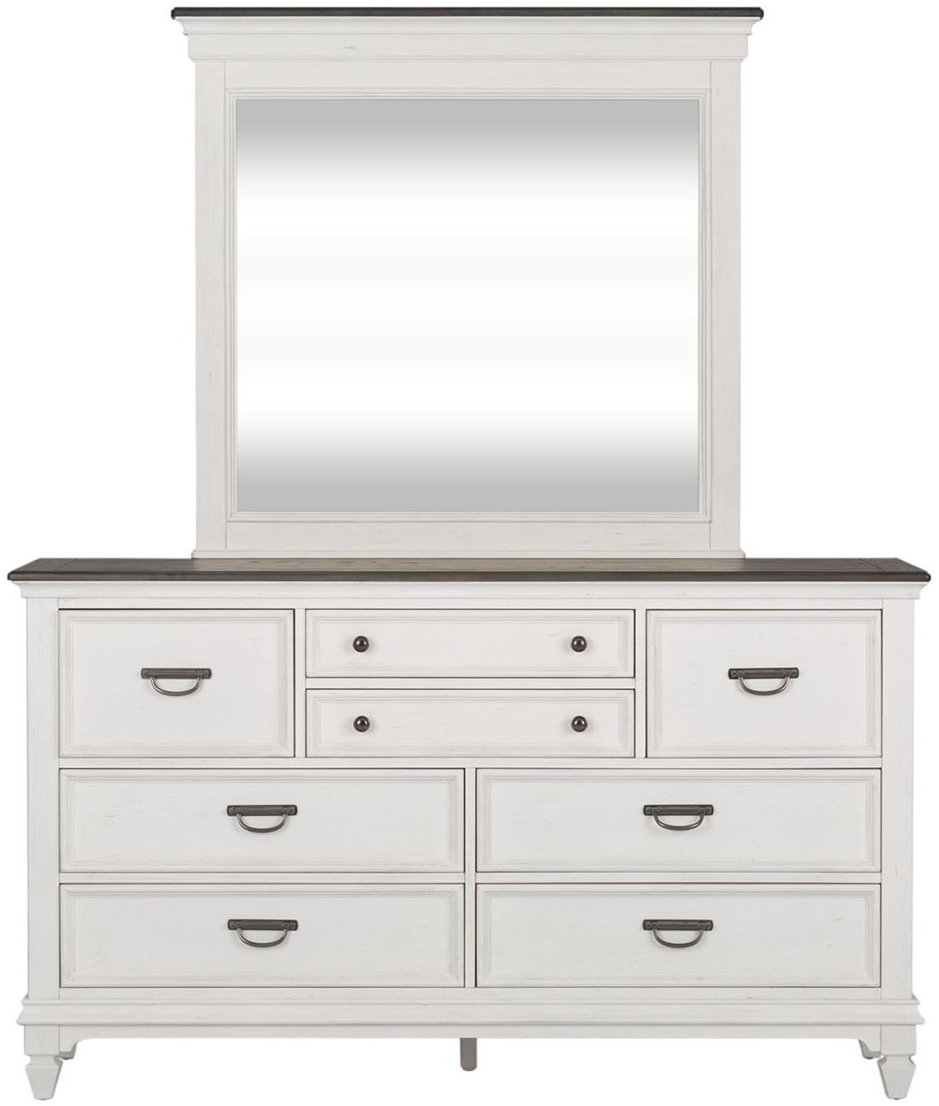 Liberty Furniture Allyson Park Wire Brushed White Dresser with Crown Mirror