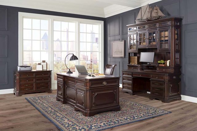 Aspenhome® Sheffield Warm Rubbed Brown 75" Credenza Desk with sliding top & storage 4