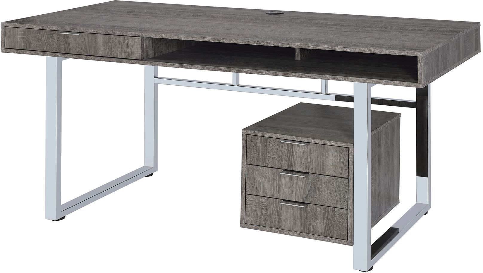 weathered grey computer desk