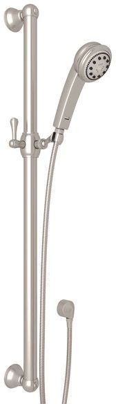 Rohl® Shower Collection 36" Satin Nickel Decorative Grab Bar Set With Multi-Function Handshower Hose And Outlet