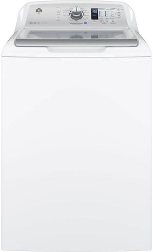 GE® 4.5 Cu. Ft. White with Silver Backsplash Top Load Washer