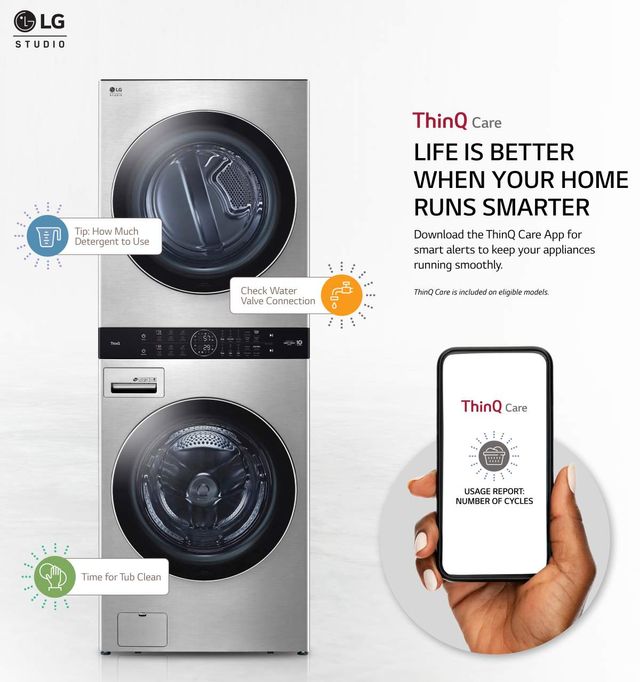 LG Studio WashTower™ 5.0 Cu. Ft. Washer, 7.4 Cu. Ft. Dryer Noble Steel Stack Laundry 1