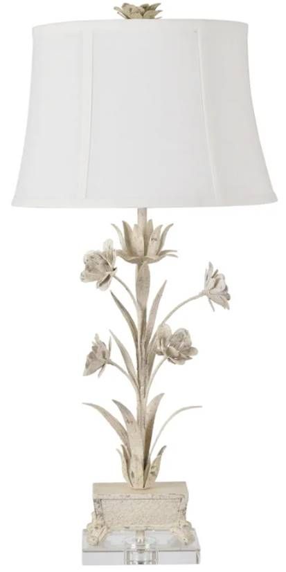 Crestview Collection Pinehurst Tole Distressed White Flowers Table Lamp-0