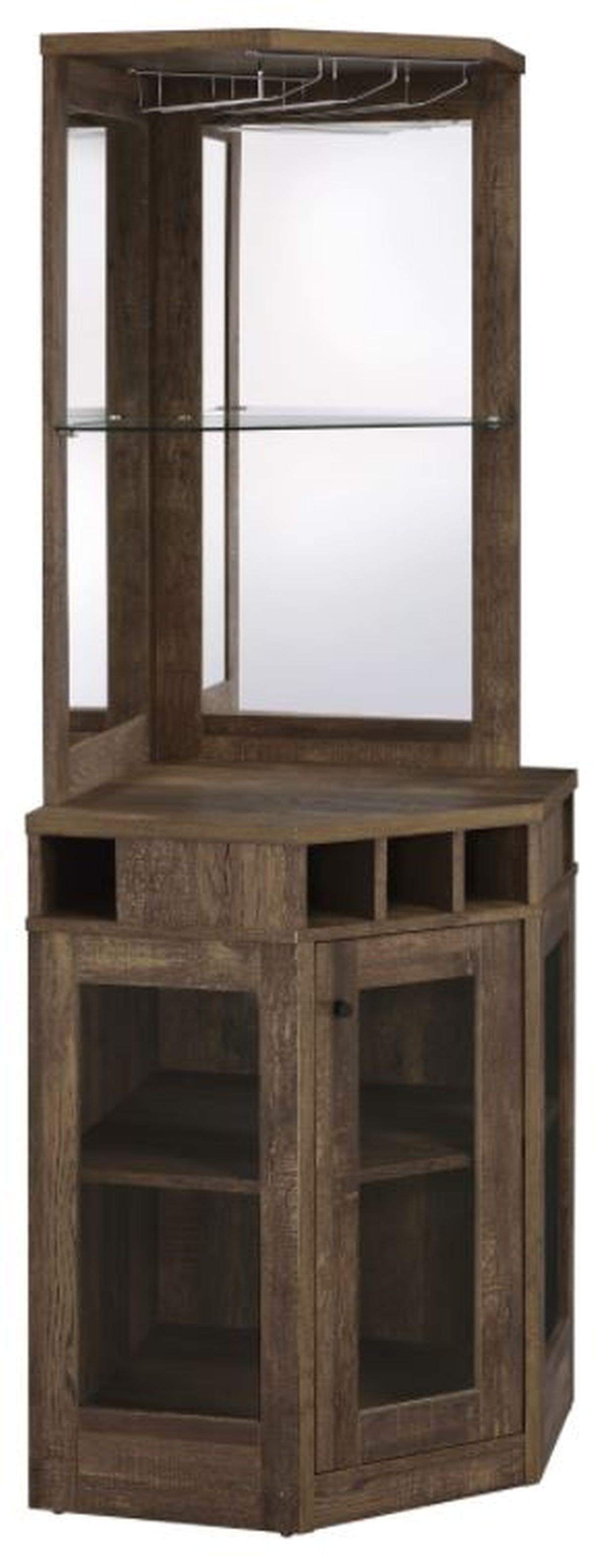 Coaster Alviso Rustic Oak Corner Bar Cabinet with Stemware Rack