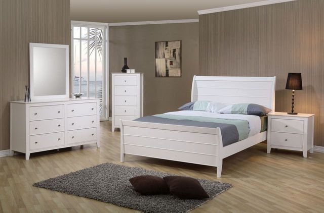 Coaster® Selena 5 Piece Crisp White Twin Sleigh Bedroom Set 0