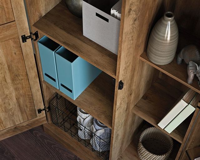 Colton 4 - Shelf Storage Cabinet Sand & Stable Finish: Rural Pine