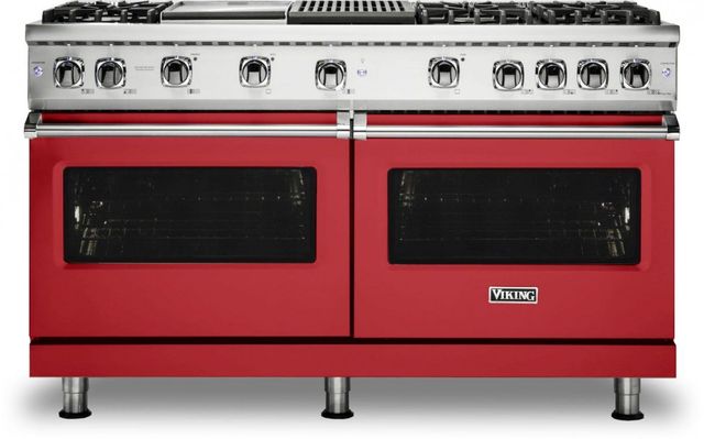Viking® 5 Series 60" San Marzano Red Pro Style Natural Gas Range with 12" Griddle and 12" Grill