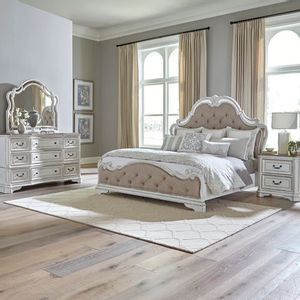 Liberty Magnolia Manor 4-Piece Antique White/Weathered Bark Queen Bedroom Set
