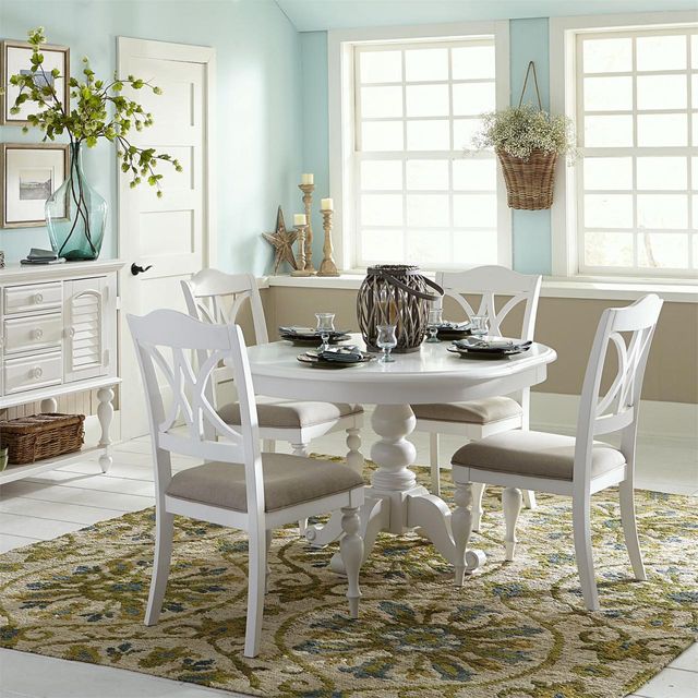 Liberty Furniture Summer House 5-Piece Oyster White Pedestal Table Set 0