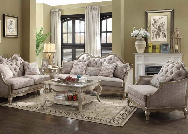 ACME Furniture Chelmsford Beige Fabric & Antique Taupe Loveseat 1