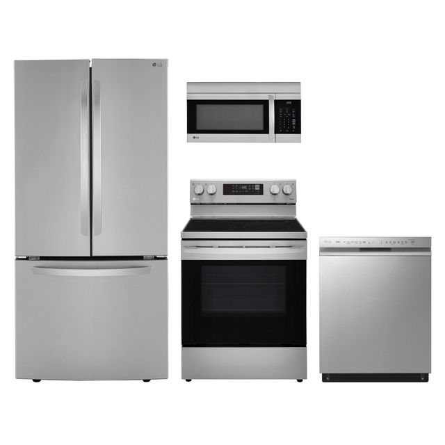 LG 4pc Appliance Package - 25 cu.ft. 33" French Door Fridge and Convection Electric Range with Air Fry And EasyClean
