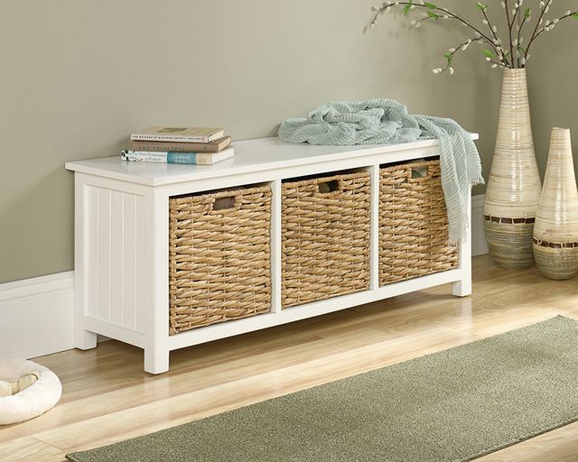 Sauder® Cottage Road® White Bench with Baskets-0