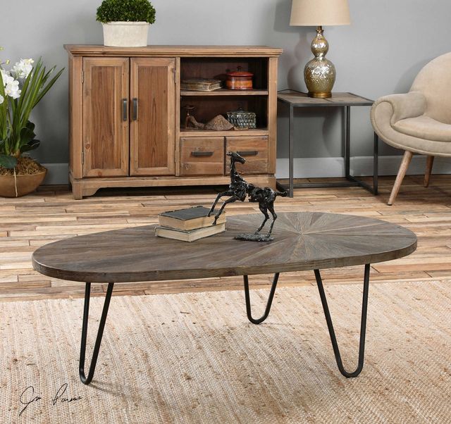 Uttermost® Leveni Weathered Gray Coffee Table with Black Base-2