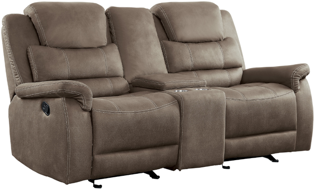 Homelegance® Shola Brown Power Double Reclining Loveseat with Center Console and USB Ports 1