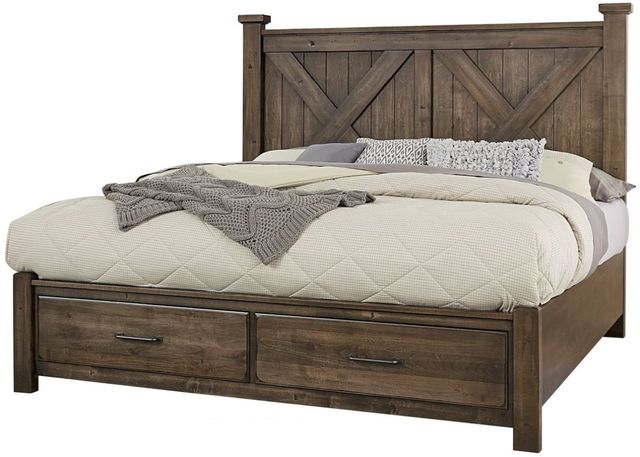 Vaughan-Bassett Cool Rustic Mink King X Poster Bed with Storage Footboard 0